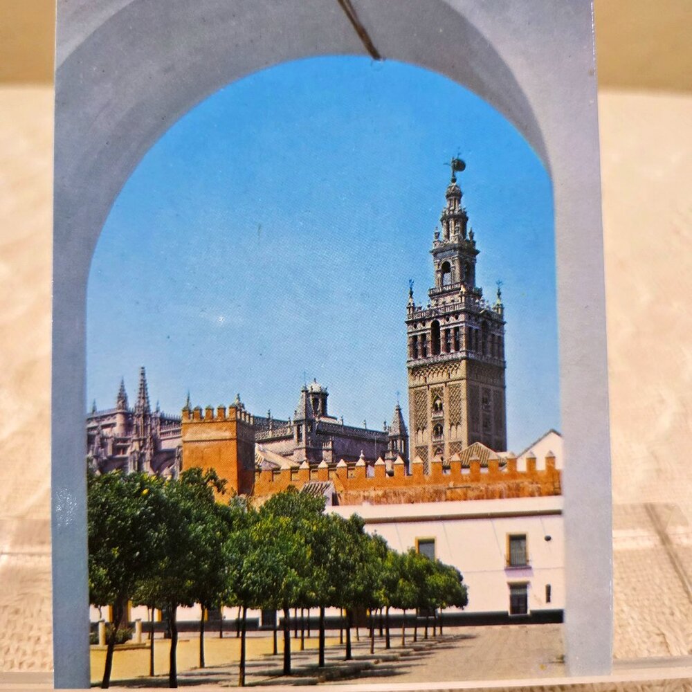 Vintage Sevilla Castle Alcazar Banner Court La Giralda Spain Spanish Postcard